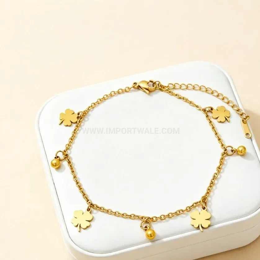 Minimalist Four Leaf Clover Stainless Steel Chain Bracelet