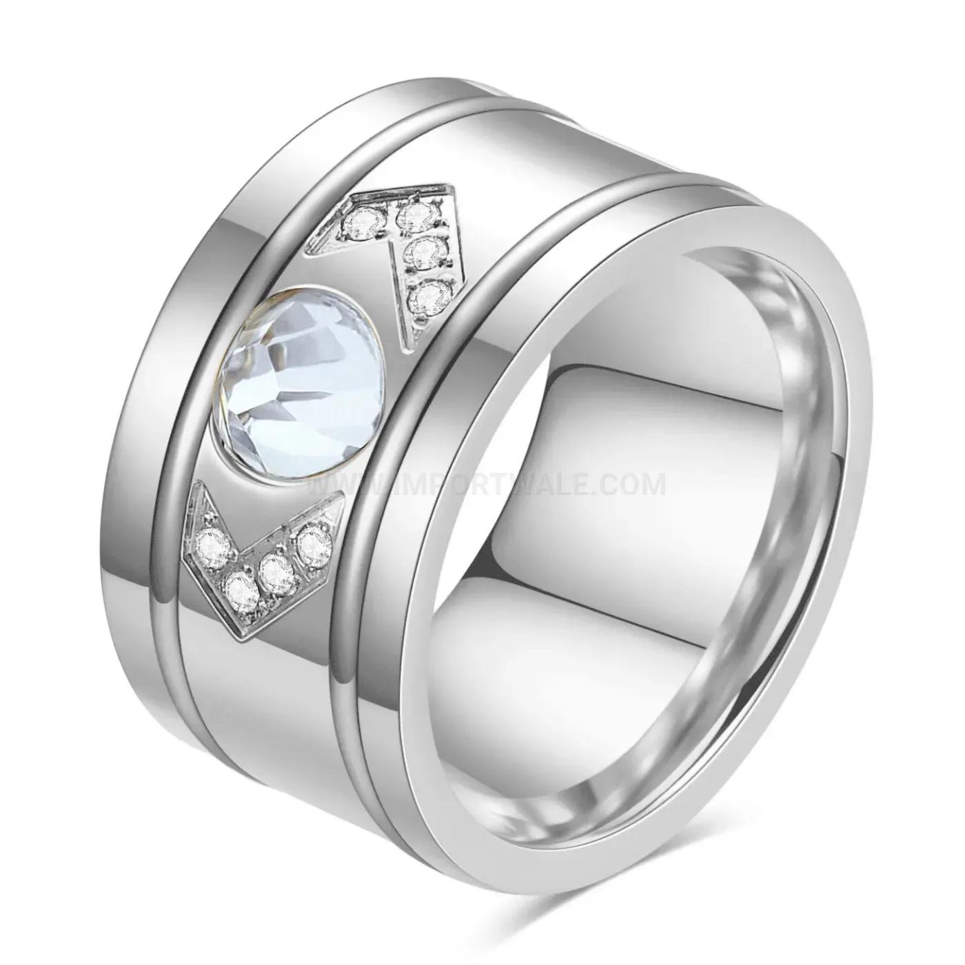 Heart Arrow Accent Stainless Steel Band Ring