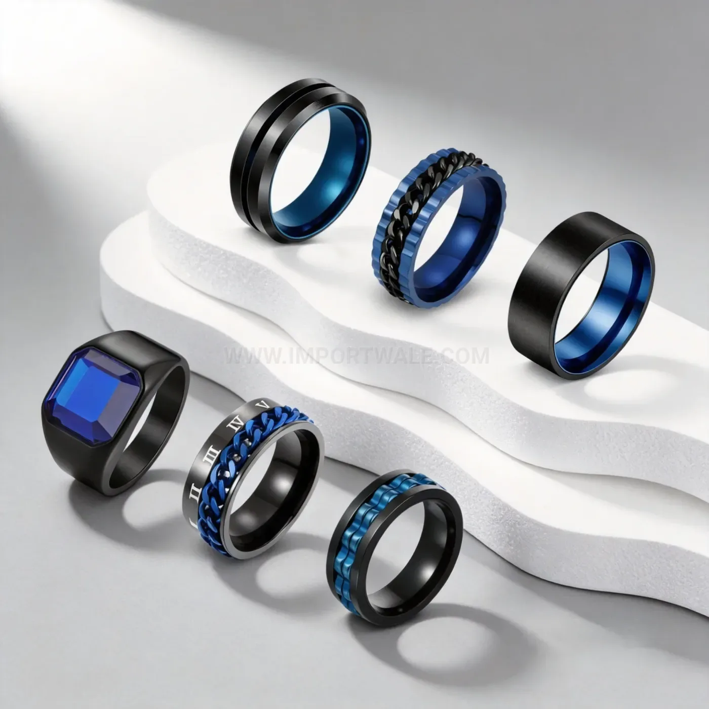 Rotating Stainless Steel Geometric Band Ring Set