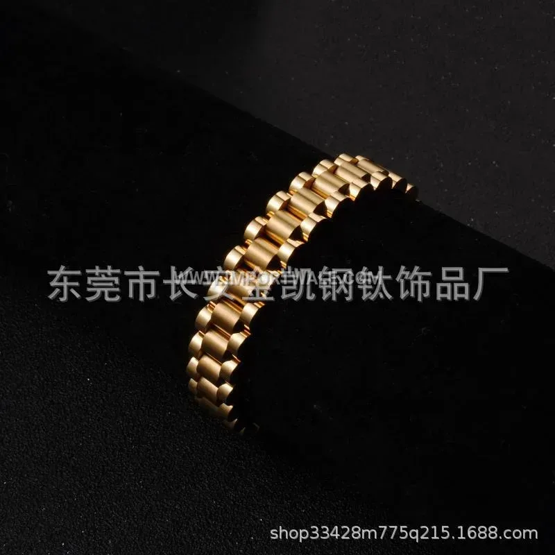 Three-Bead Gold Watch Strap Style Titanium Steel Bracelet