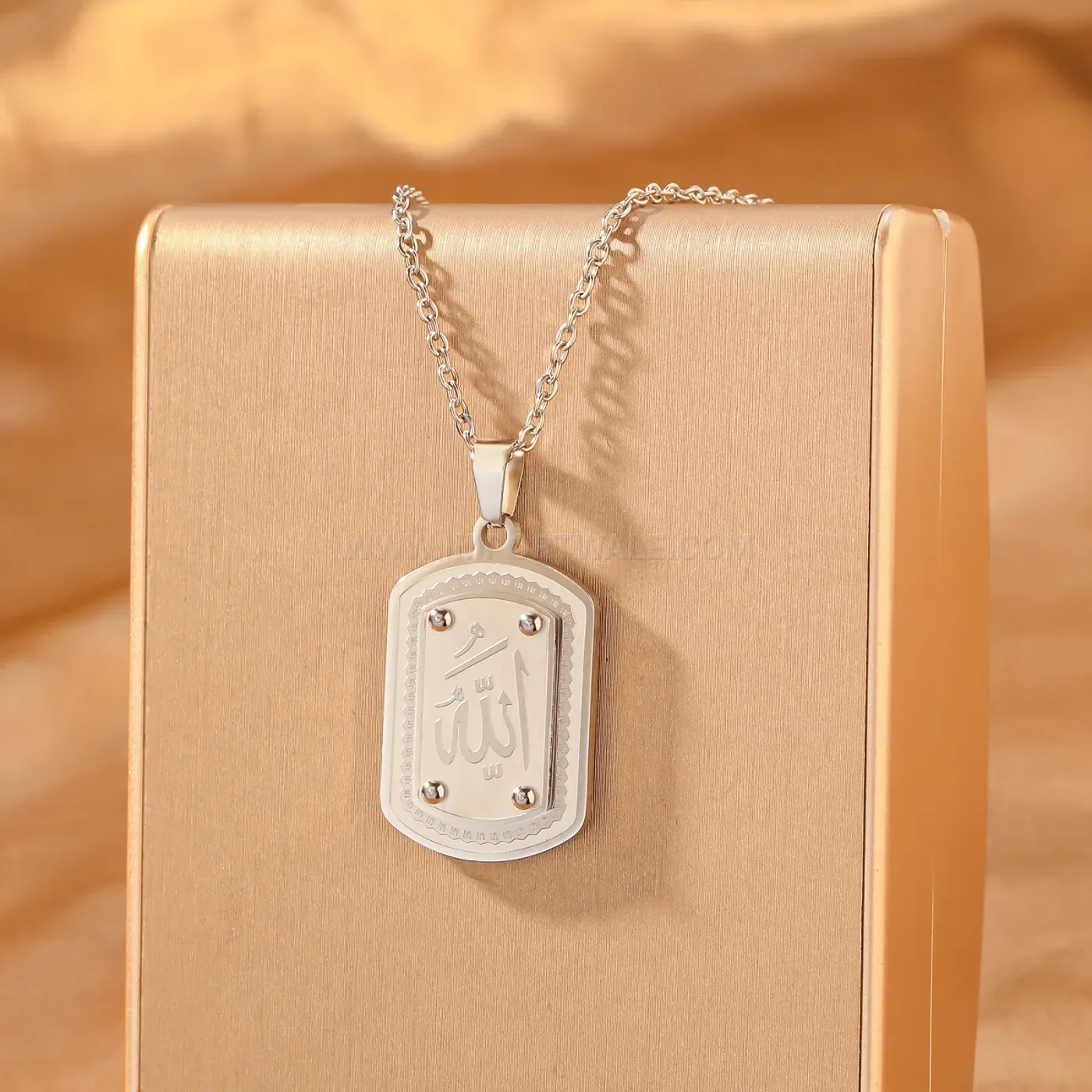 Men's Stainless Steel Allah Arabic Calligraphy Dog Tag Pendant Necklace