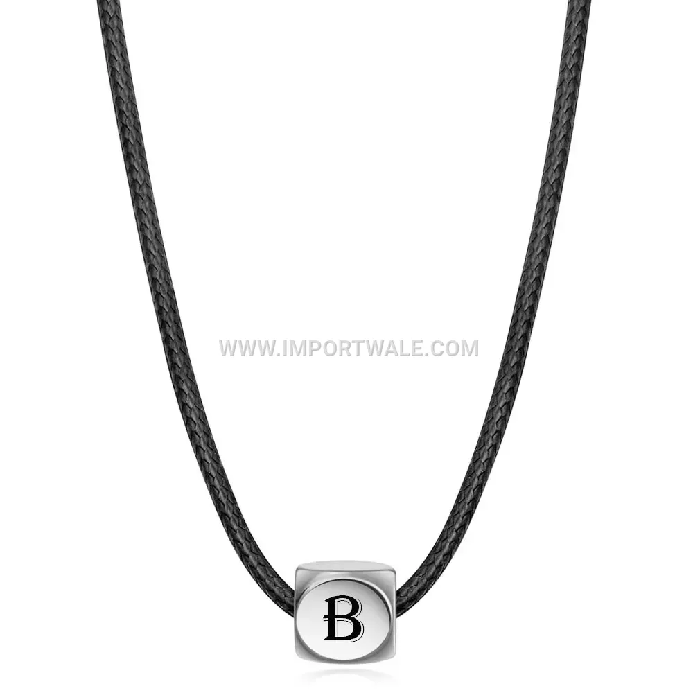 Gold Stainless Steel Cube Dice Initial Charm Necklace