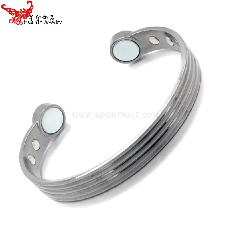 Unisex Striped Red Copper Magnetic Therapy Open Adjustable Bracelet