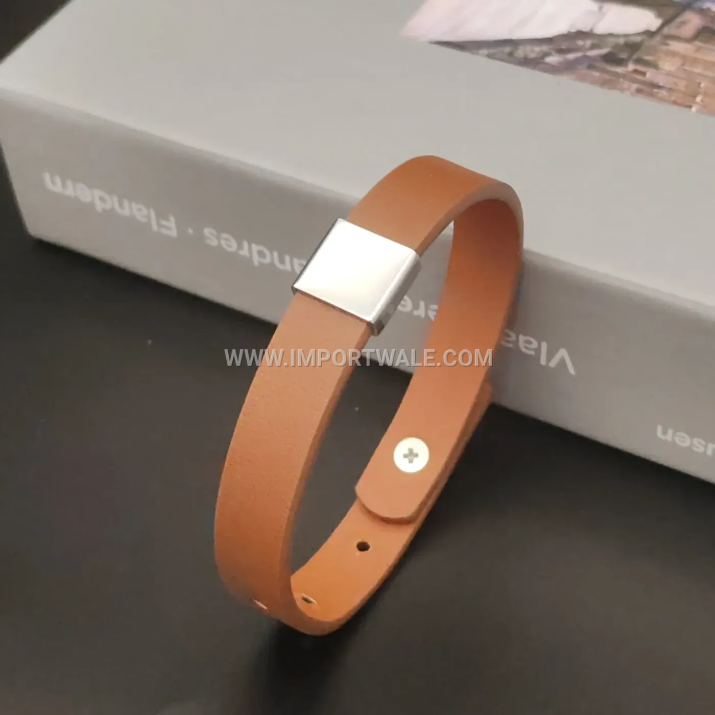 Vintage Leather Stainless Steel Square Buckle Adjustable Bracelet