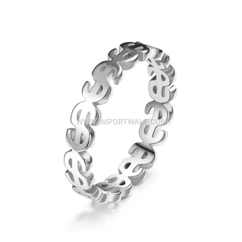 Cutout Dollar Sign Stainless Steel Band Ring