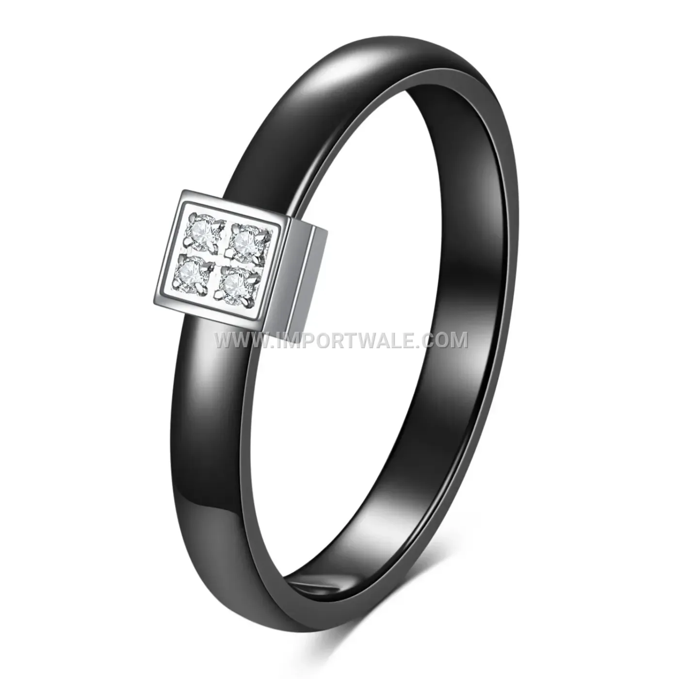 Sleek 4mm Stainless Steel Spliced Ceramic Ring with Zircon Accent