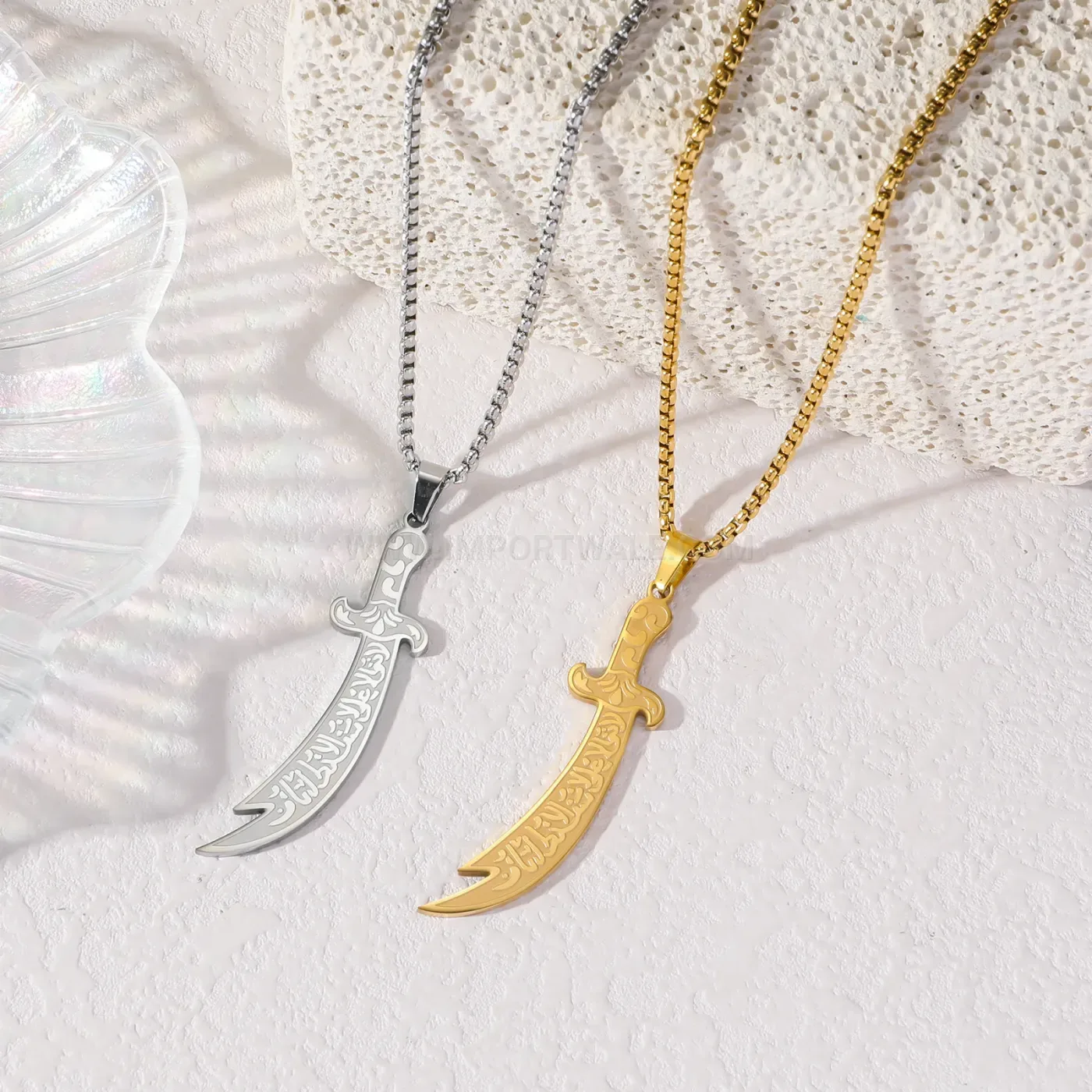 Premium Gold Plated Stainless Steel Zulfiqar Sword Pendant Necklace