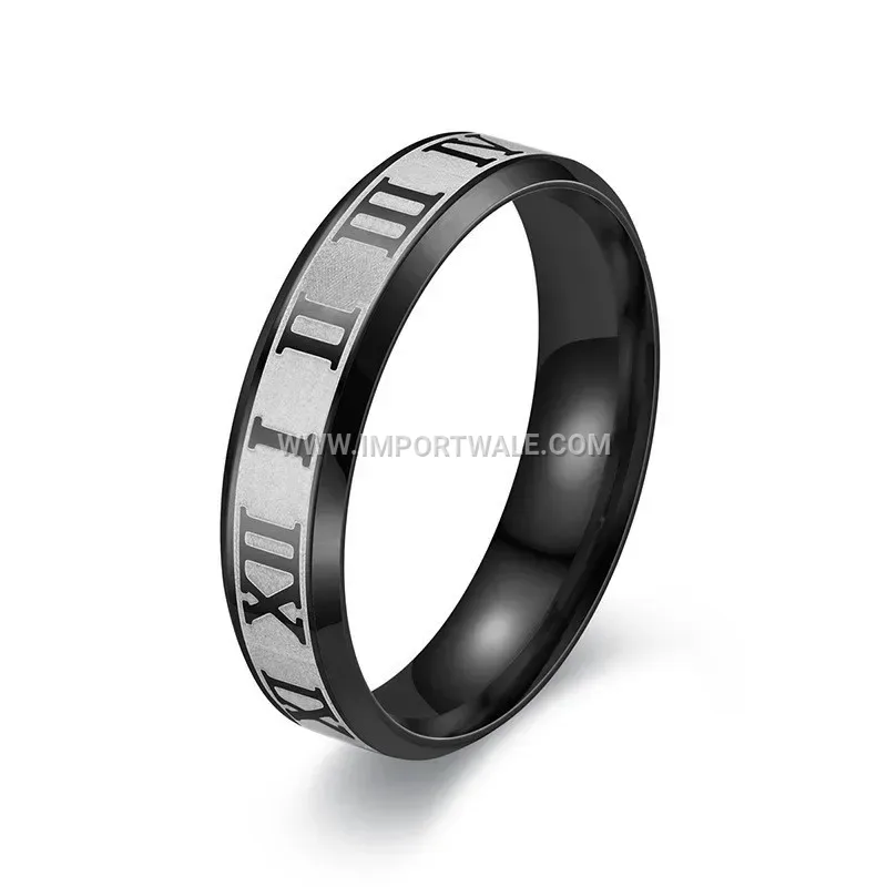 Laser Engraved Roman Numeral Stainless Steel Band Ring
