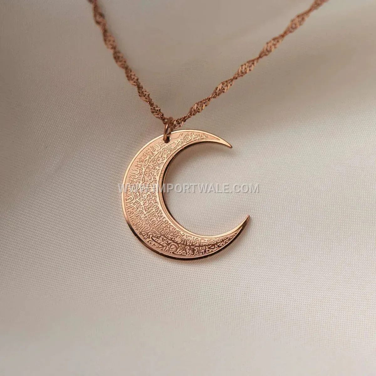 Stainless Steel Crescent Moon Arabic Script Calligraphy Pendant Necklace