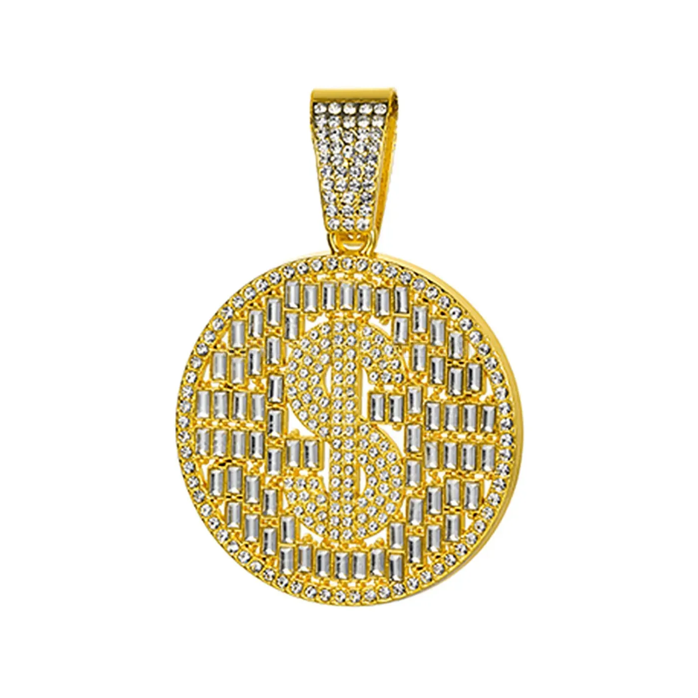 Dollar Sign Coin Medallion Pendant Chunky Cuban Chain Necklace