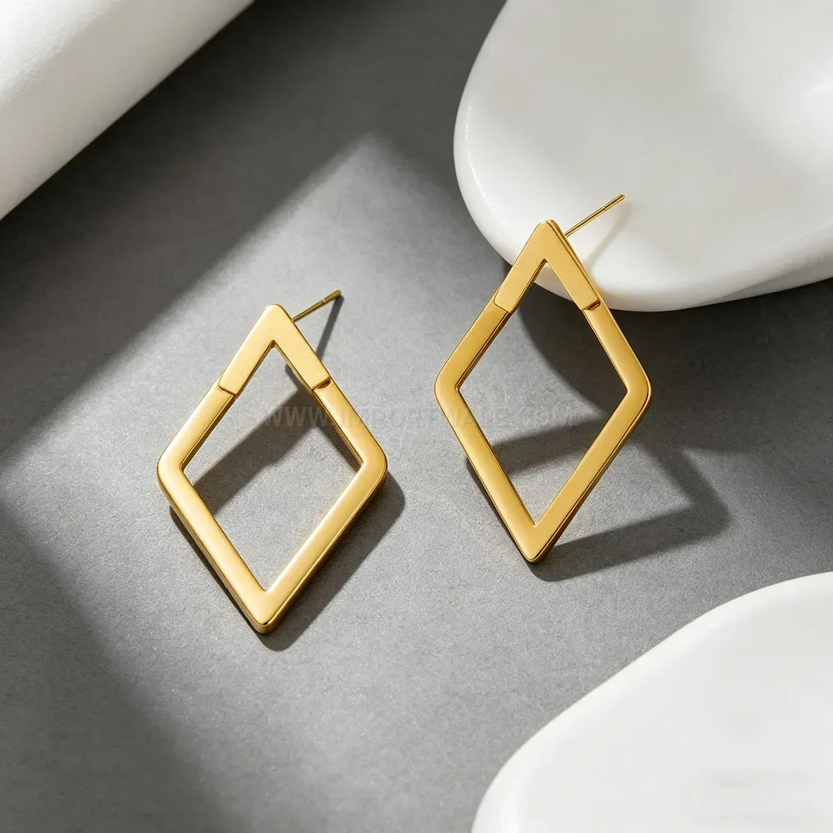 Openwork Rhombus Layered Brass Stud Earrings with Gold Plating