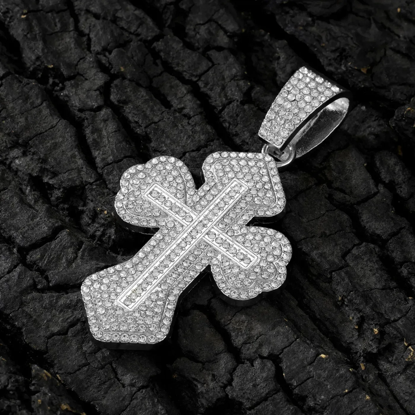 Rhinestone Paved Cross Hip Hop Pendant Necklace