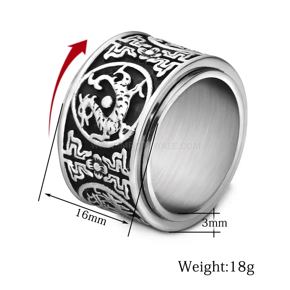 Stylish Vintage Finish Stainless Steel Dragon Spinner Ring