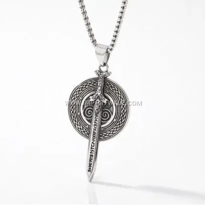 Vintage Viking Sword and Shield Stainless Steel Pendant