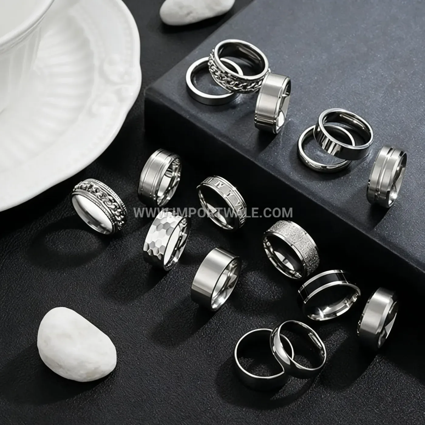 Polished Stainless Steel Geometric Frost Foil Ring