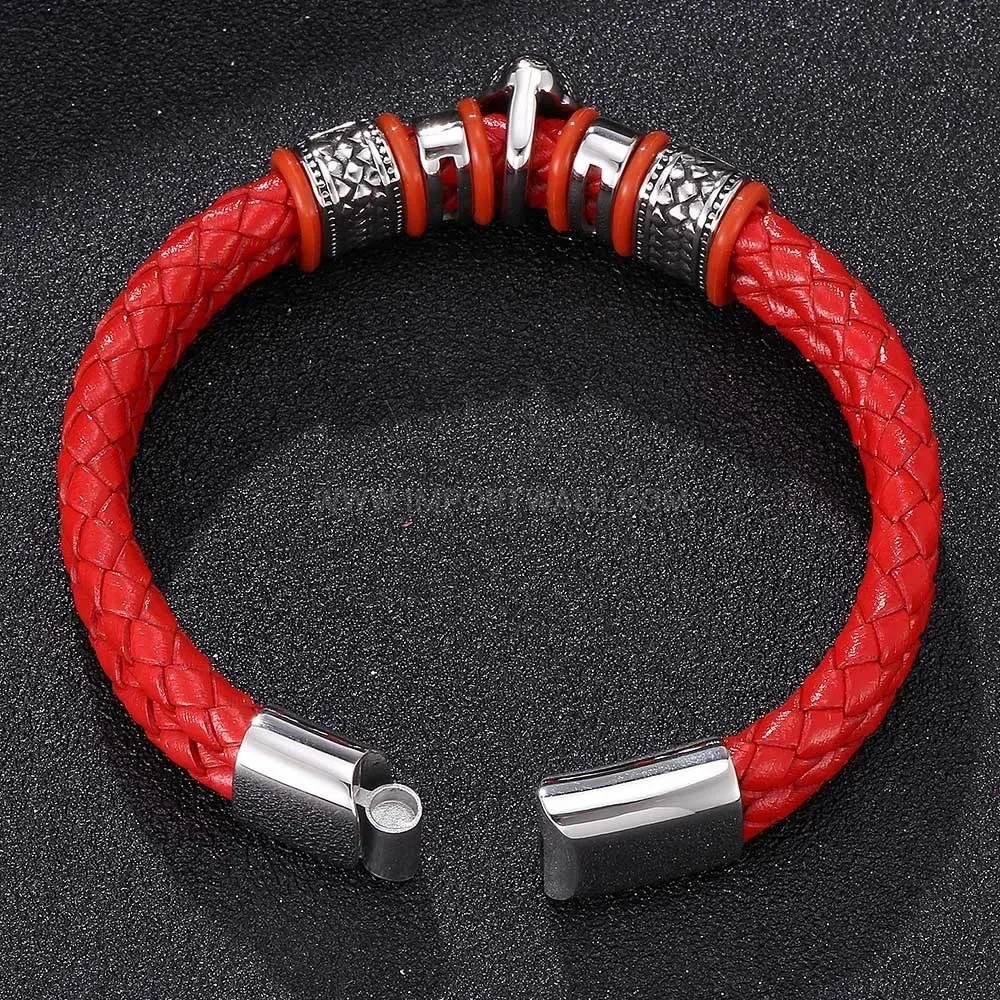 Braided Leather Bracelet with Stainless Steel Buddha Emblem