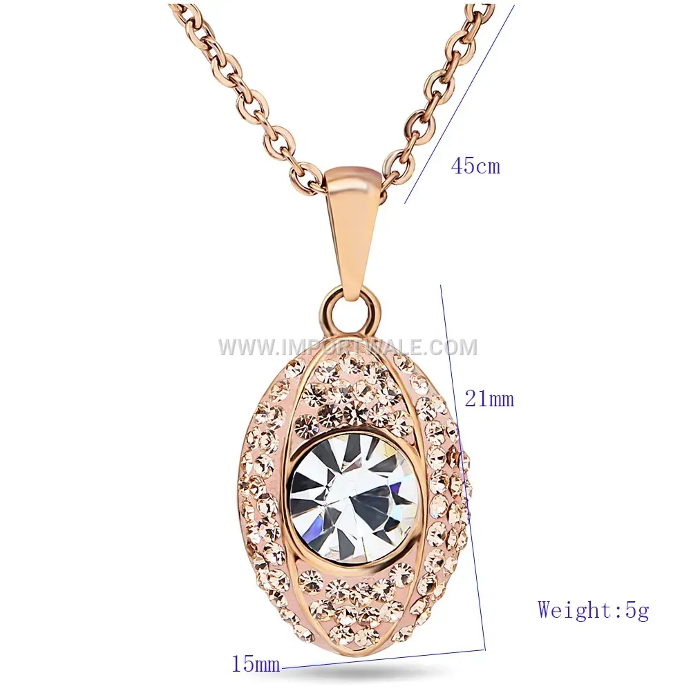 Rose Gold Oval Cat Eye Gemstone Stainless Steel Pendant Necklace