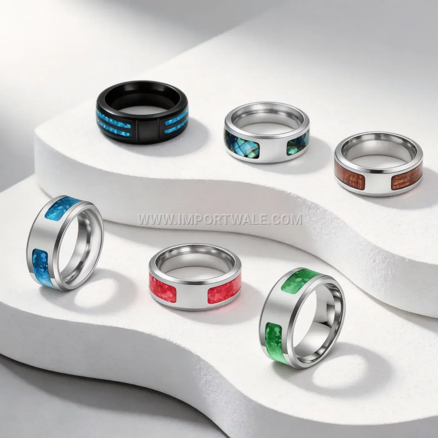 Men Cross Detail Opal Stainless Steel Band Ring