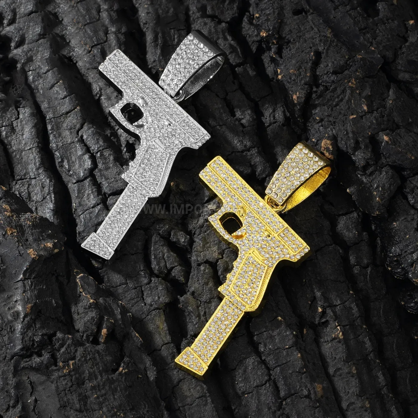Stylish Rhinestone Pistol Pendant Alloy Hip Hop Jewelry