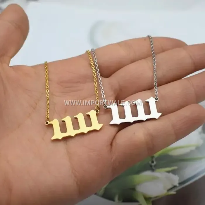 Gold Plated Digital Angel Number Stainless Steel Pendant Necklace