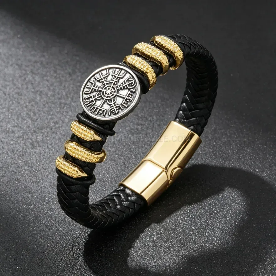 Premium Vintage Leather Wrapped Alloy Magnetic Clasp Bracelet