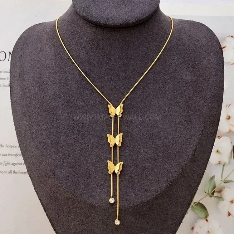 Stylish 3D Butterfly Tassel Pendant Titanium Steel Necklace
