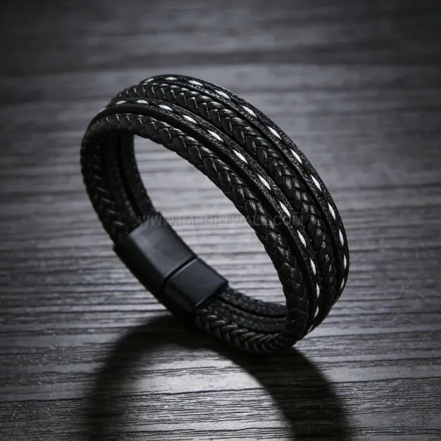 Stylish Handcrafted Multi Strand Leather Braid Bracelet With Magnetic Clasp