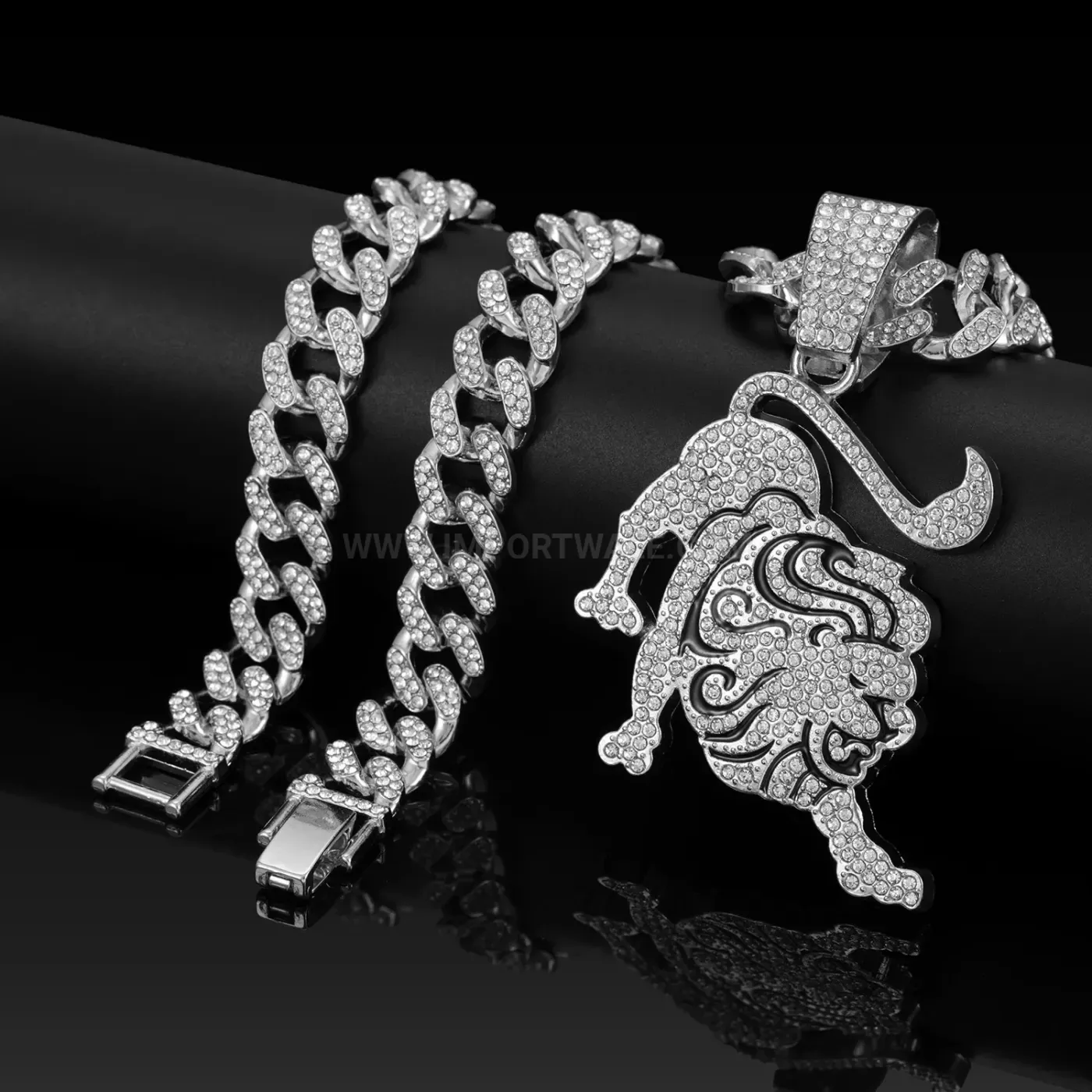 Trendy Iced Out Lion Pendant Cuban Link Hip Hop Necklace