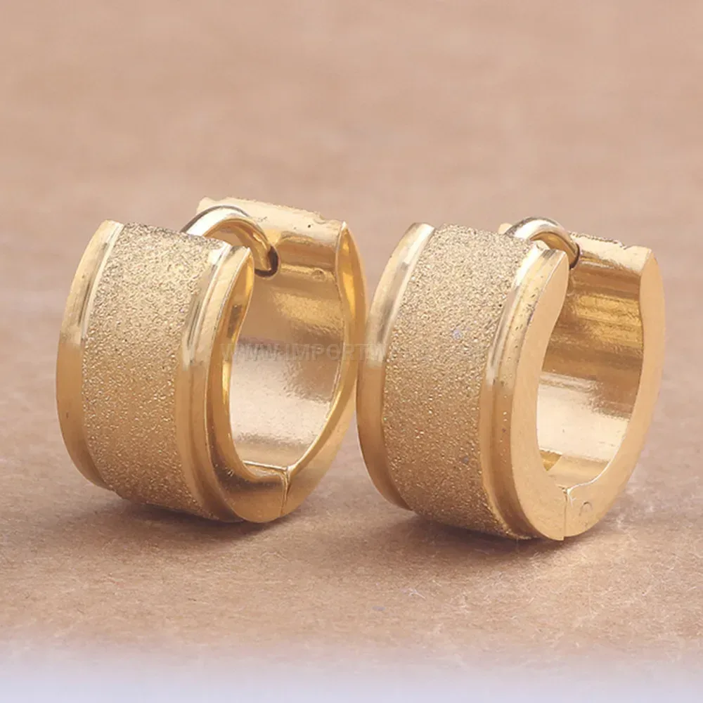 Trendy Wide Frosted U Shaped Stainless Steel Huggie Earrings