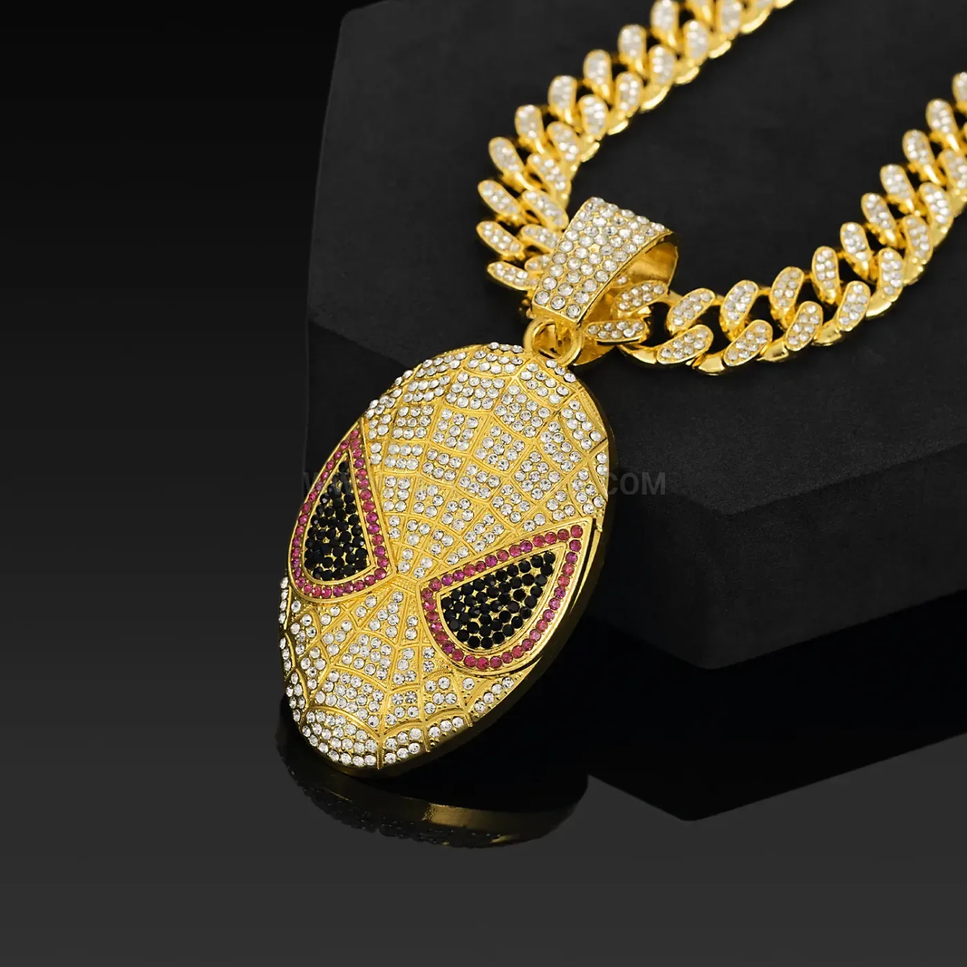 Iced Out Spider Mask Pendant Cuban Chain Necklace