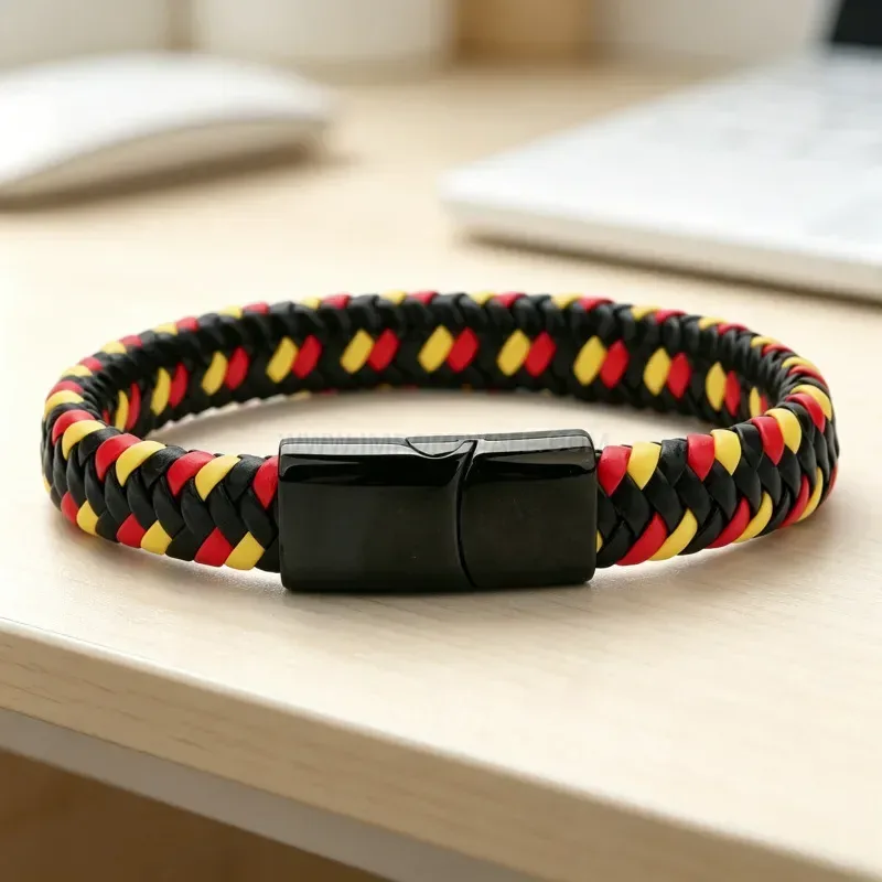 Trendy Two Tone Woven Cord Bracelet with Magnetic Clasp