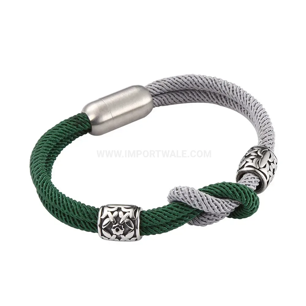 Two-Tone Leather Men's Bracelet With Stainless Steel Magnetic Clasp
