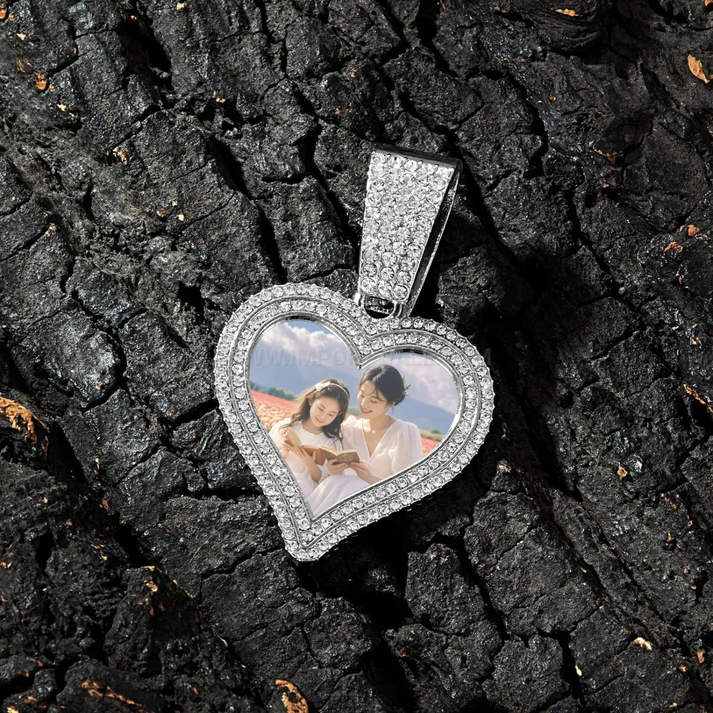Classic Heart Photo Frame Pendant Alloy Cuban Chain Locket Necklace