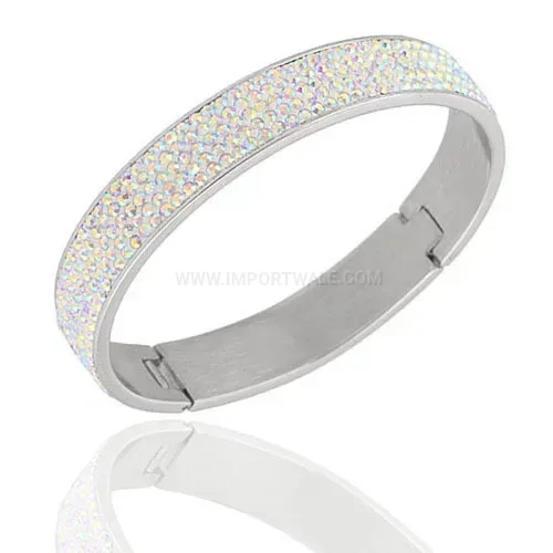 Trendy Five-Row Crystal Paved Stainless Steel Hinge Bangle