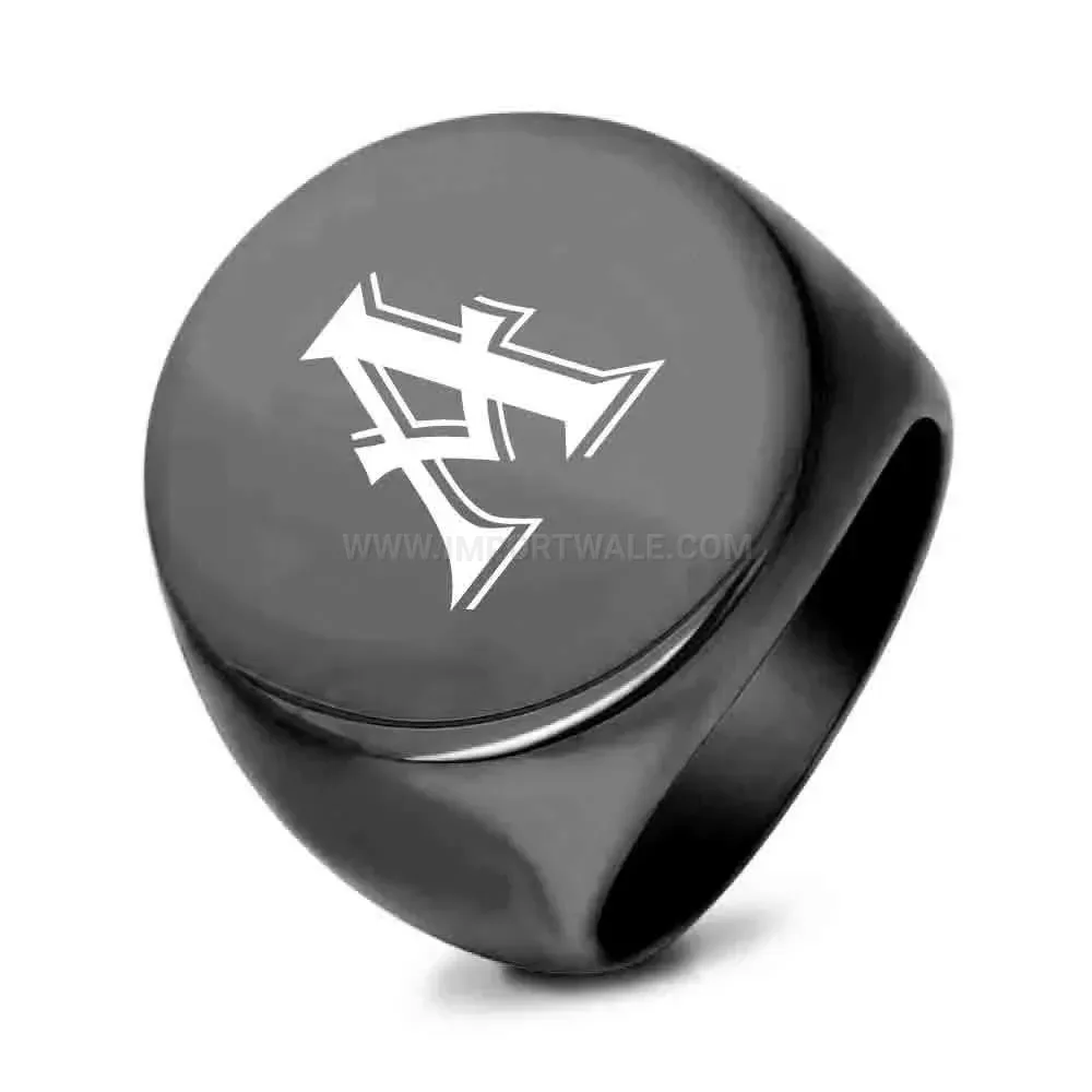 Trendy Laser Engraved Initial Letter Stainless Steel Signet Ring