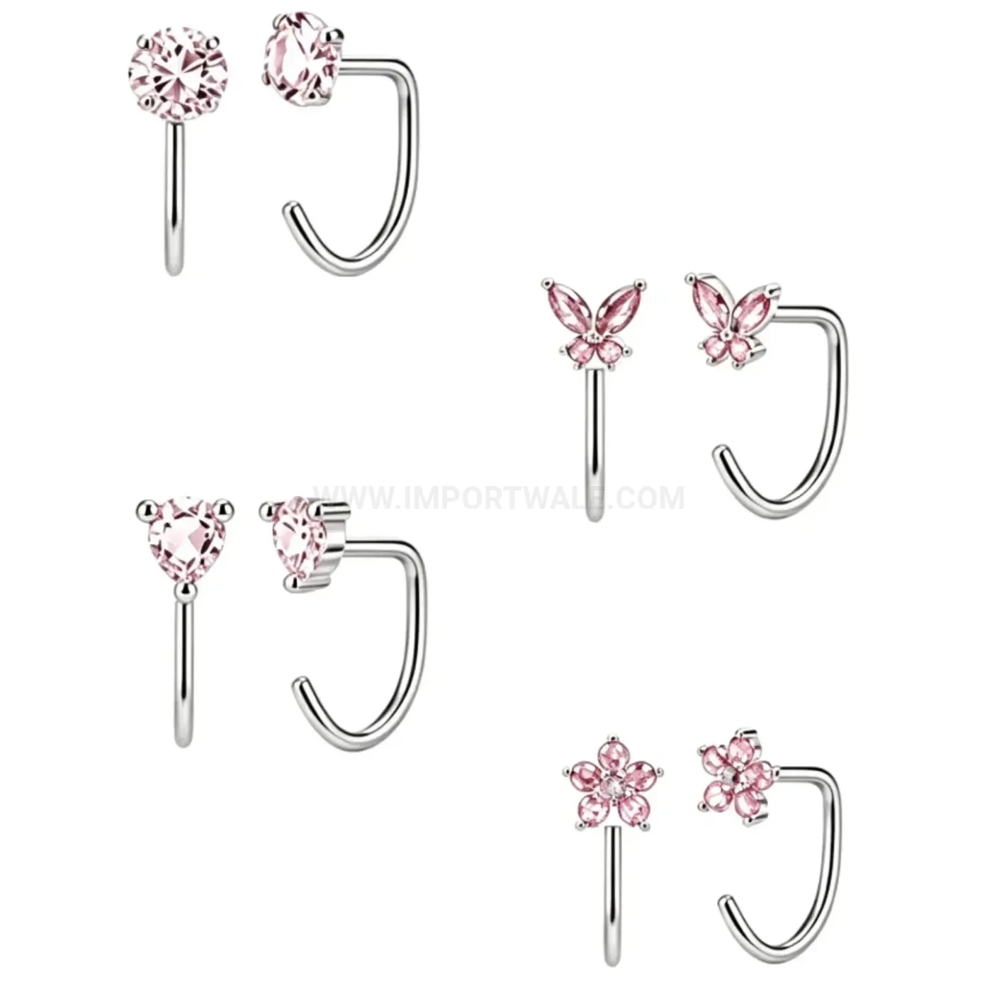Bold Stainless Steel Pink Zircon Pearl Stud Earring Piercing Set