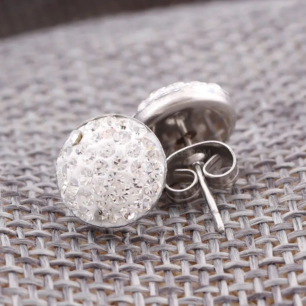 Stylish Pave Crystal Round Geometric Stainless Steel Stud Earrings