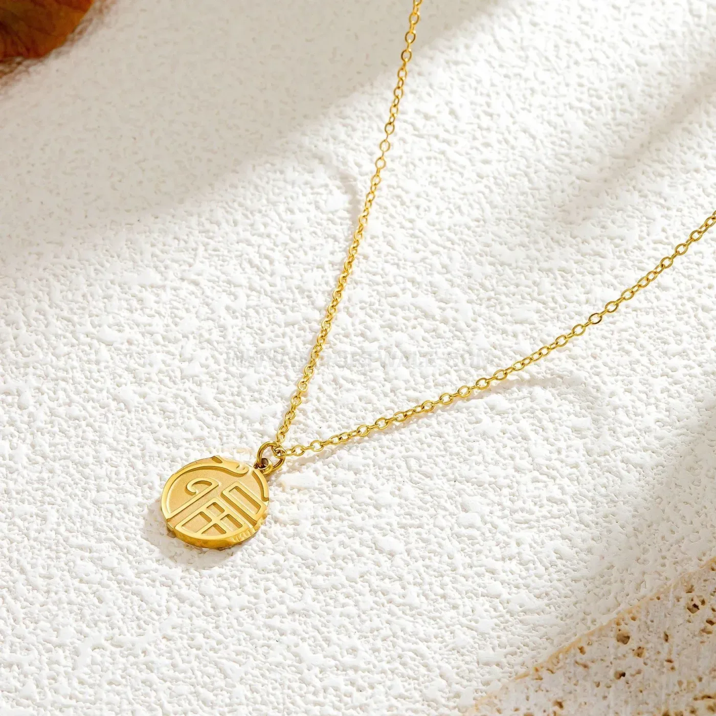 Gold Titanium Steel Dragon Blessing Tag Pendant Necklace