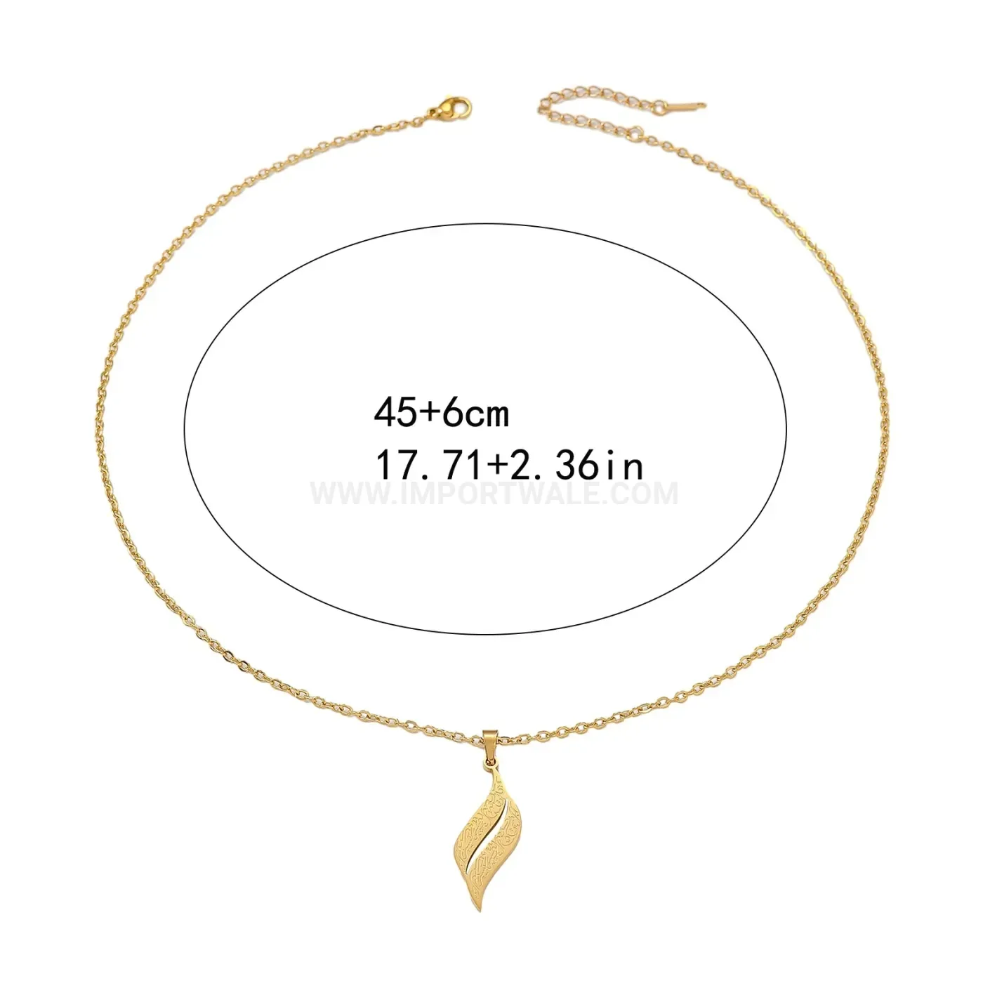 Elegant Leaf Motif 316L Stainless Steel Calligraphy Pendant Necklace