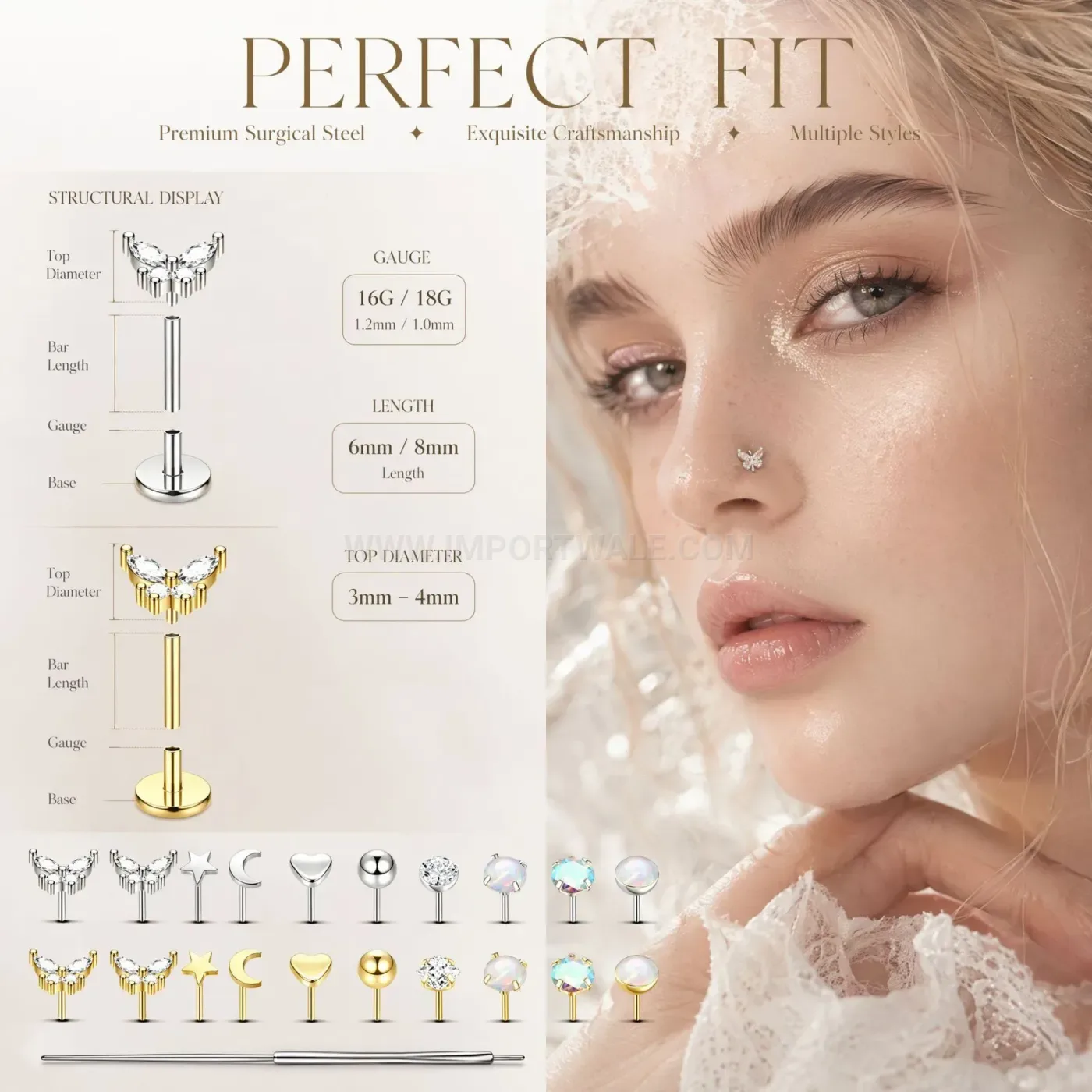 Chic Geometric Stainless Steel Opal Stud Piercing