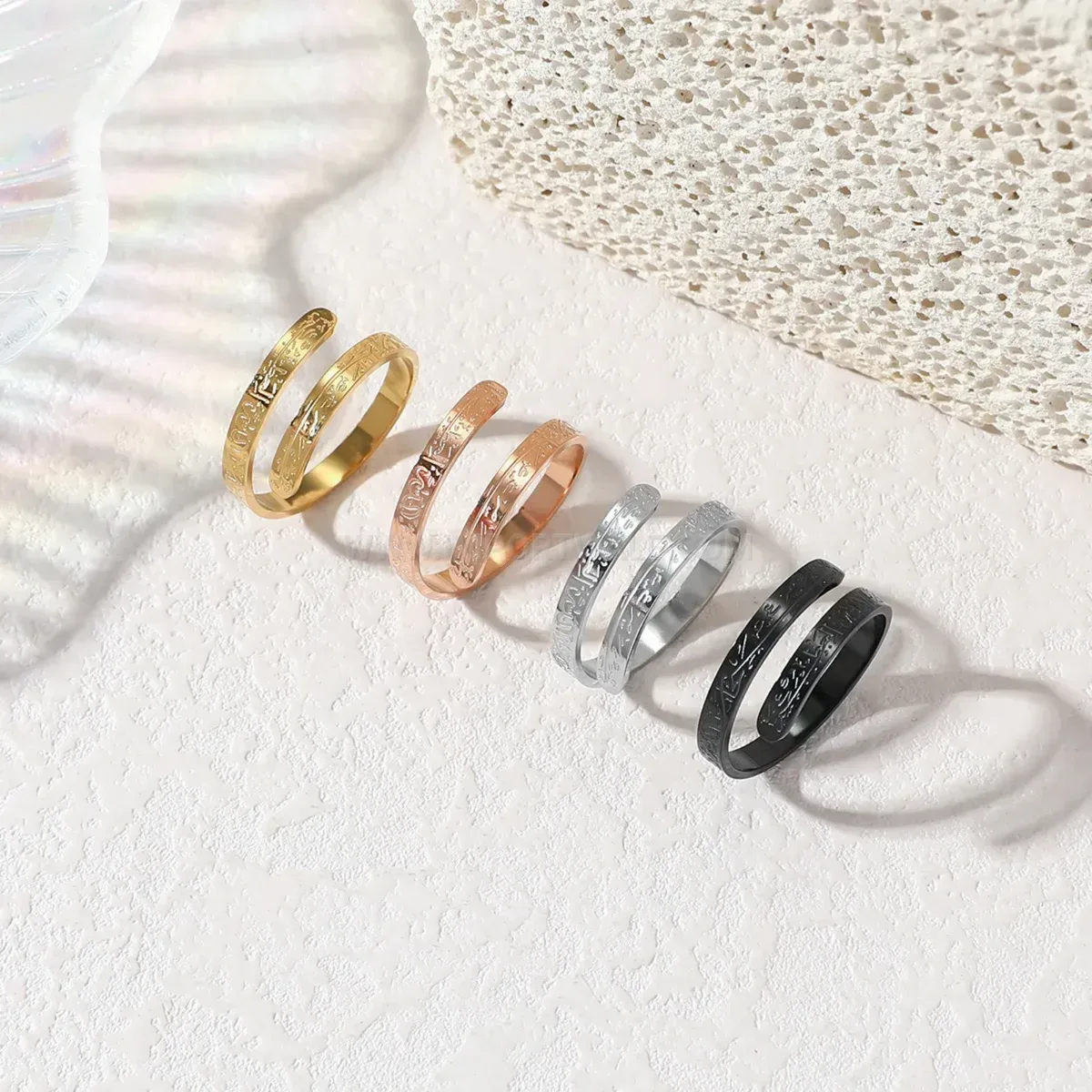 Adjustable Gold Plated Stainless Steel Open Script Ring
