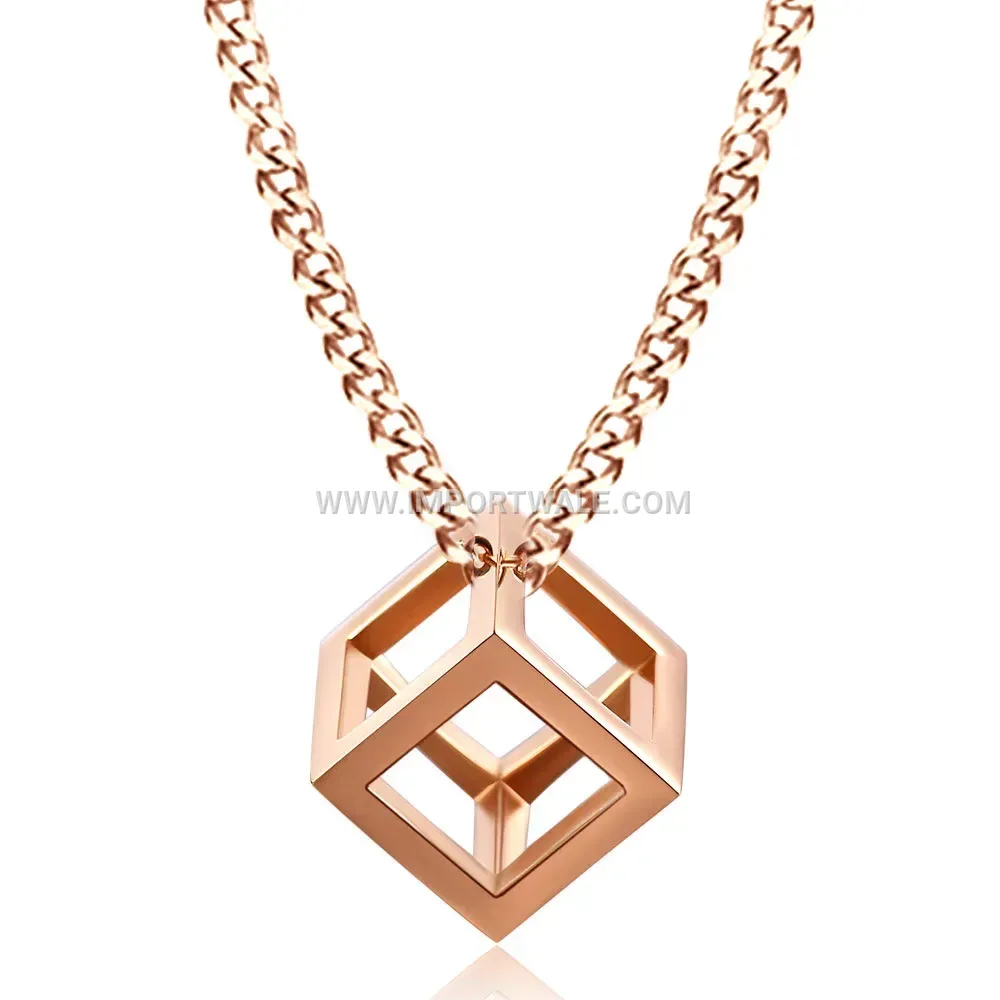 3D Hollow Geometric Cube Stainless Steel Pendant Necklace