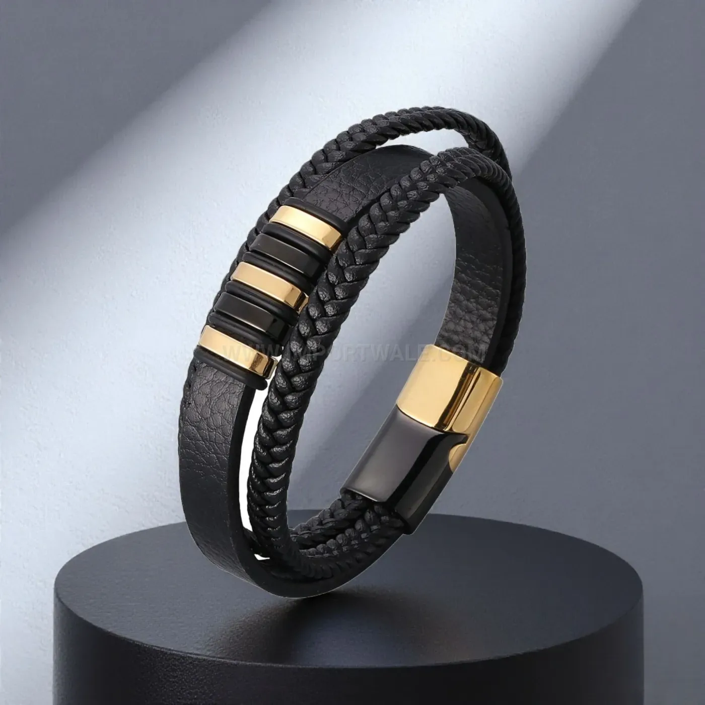 Multi Layer Woven Leather Bracelet with Stainless Steel Clasp