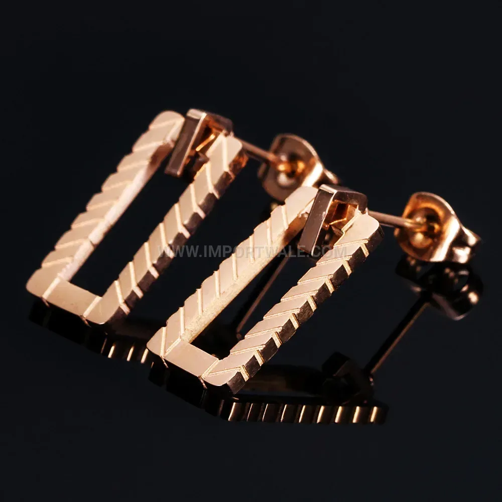 Minimalist Geometric Striped Rectangular Stainless Steel Earrings