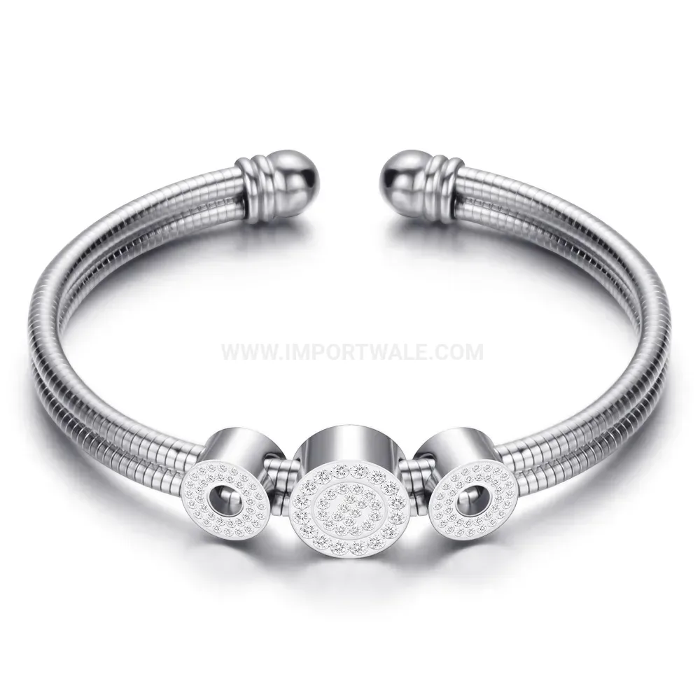 Classic Multi Strand Crystal Inlaid Snake Chain Stainless Steel Bangle