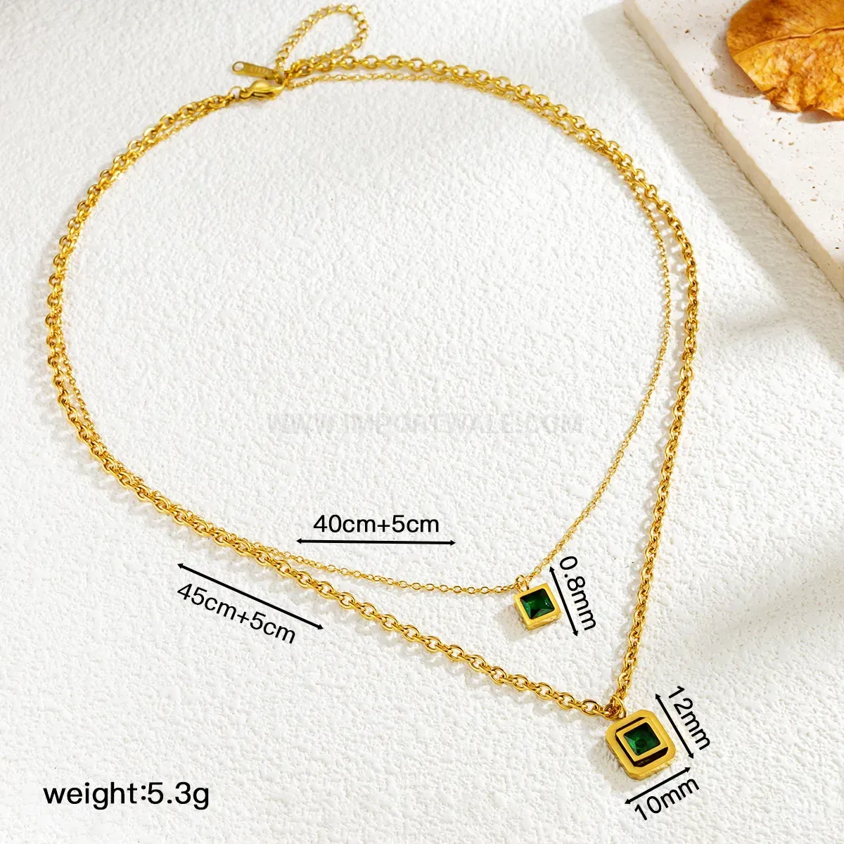 Stylish Gold Titanium Steel Geometric Crystal Pendant Chain Necklace