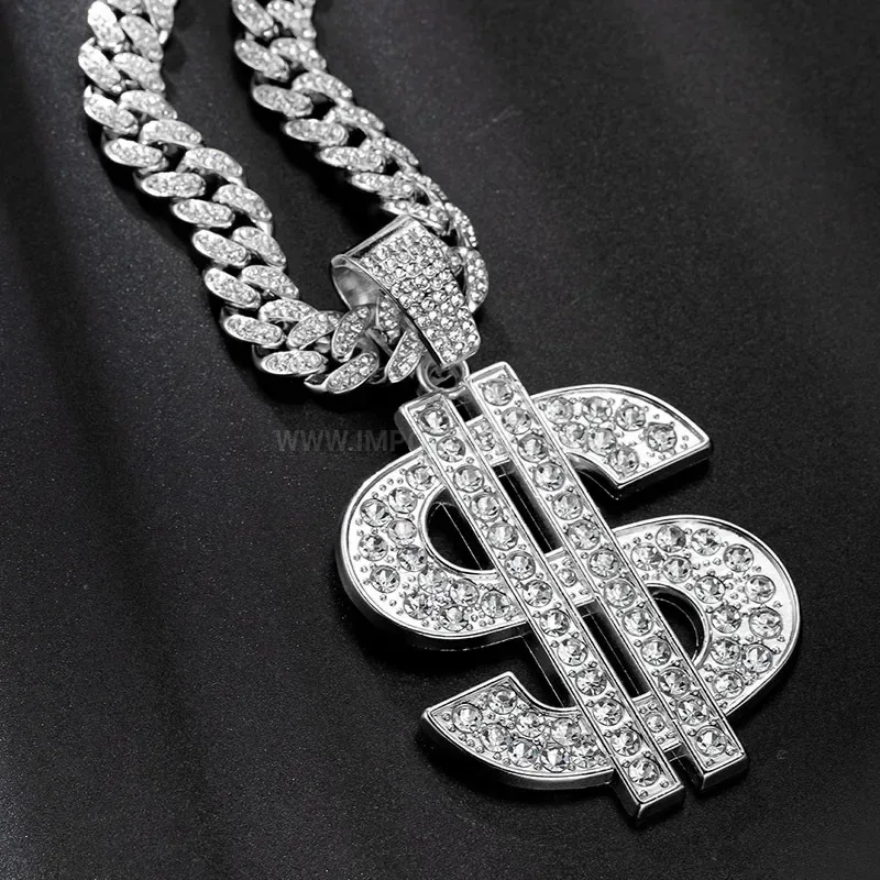 Iced Out US Dollar Sign Hip Hop Pendant Necklace
