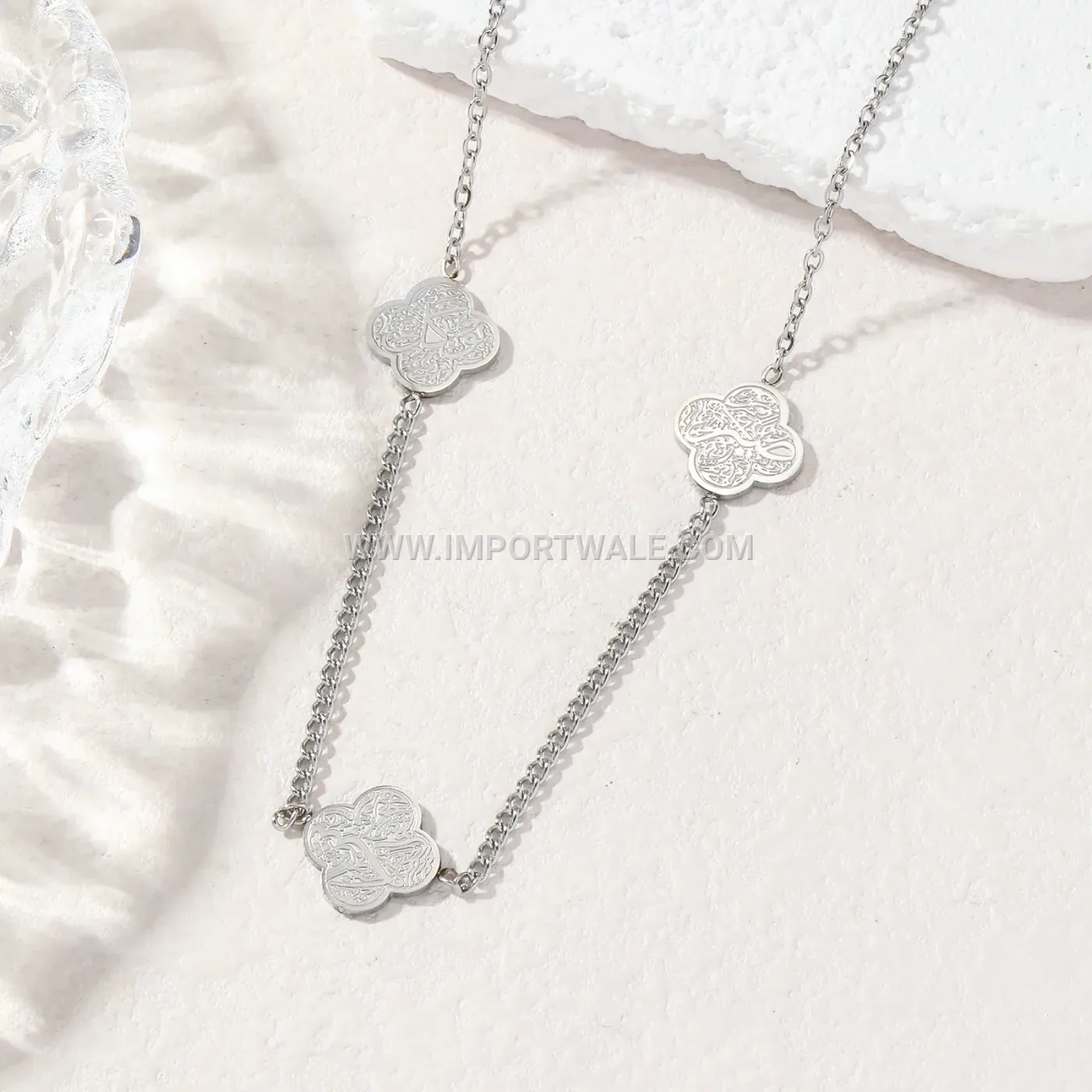 Stainless Steel Sabr Shukr Tawakkul Four Leaf Clover Pendant Necklace