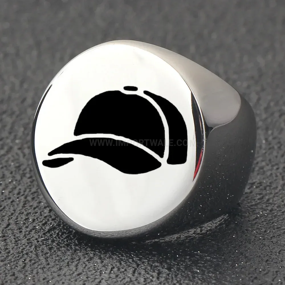 Fashion Engraved Sports Graphic Stainless Steel Round Signet Ring