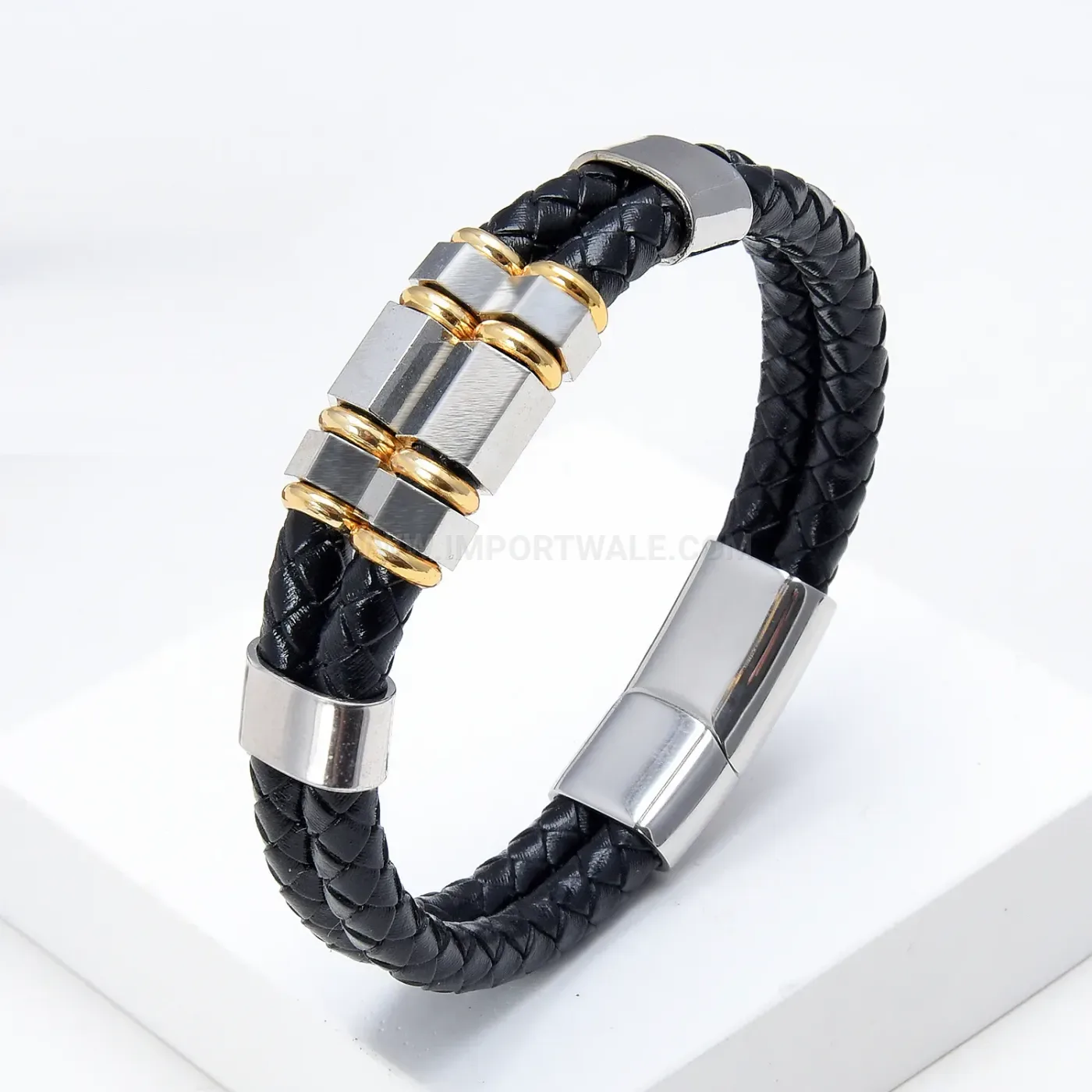 Braided Leather Cord Men Bracelet with Stainless Steel Clasp